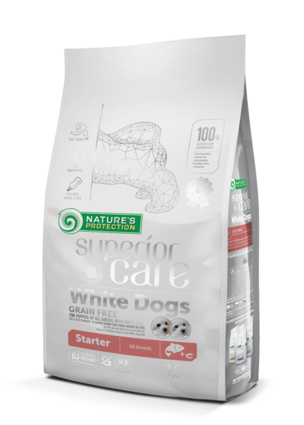 White dog Salmon Starter Nature's Protection Superior Care White dog Salmon Starter